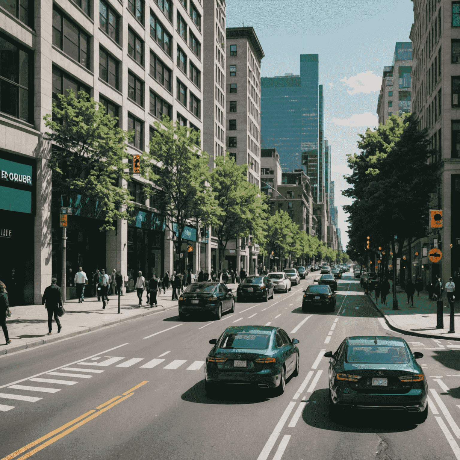 A split-screen image comparing a congested city street before AI implementation (left) with a smoothly flowing traffic scene after AI integration (right). The contrast shows reduced congestion and more green spaces.